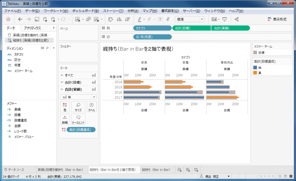 Tableauで目標と実績を管理するビューをbar In Barグラフで作成する Kcme Techblog