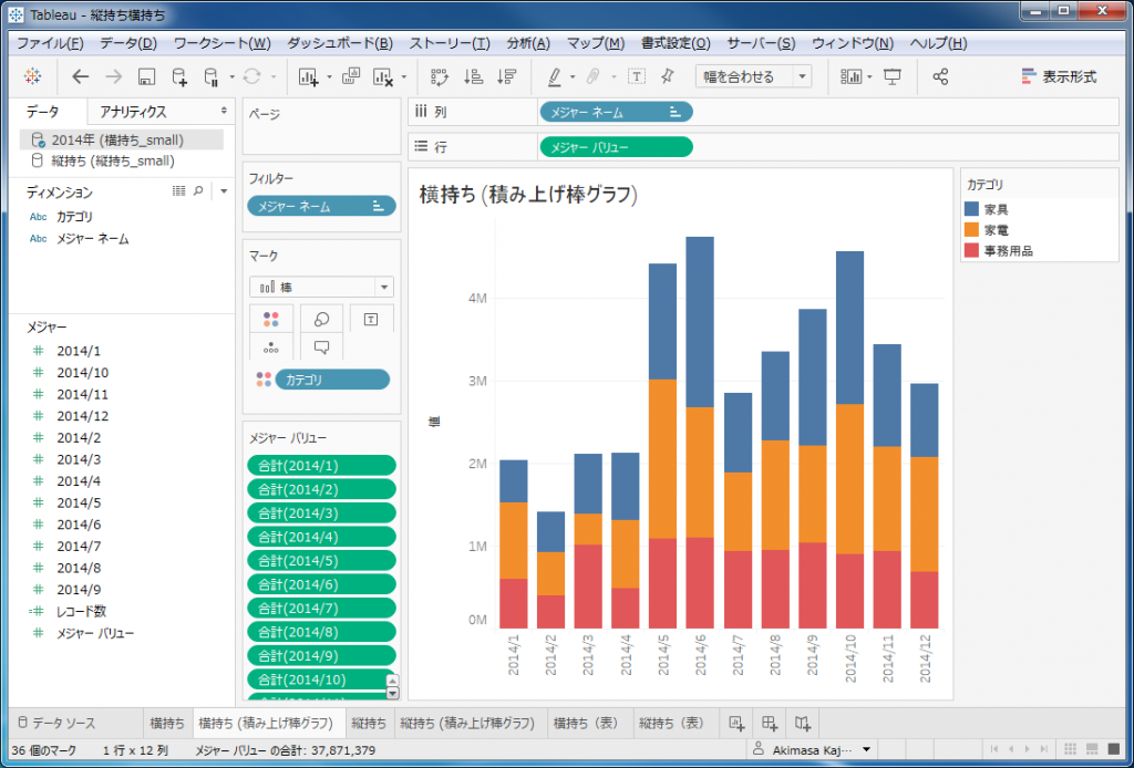 tableau レコード 積み上げ