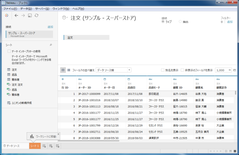 Tableau_シートが読み込まれます