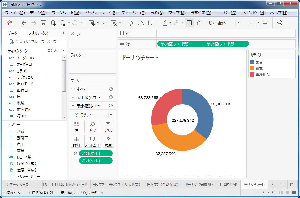 Tableauで作るドーナツチャート