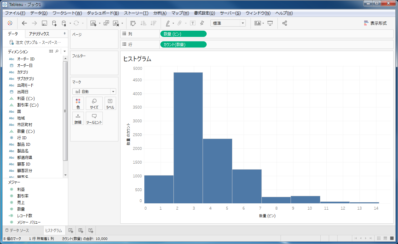 Tableauでヒストグラムを作成する