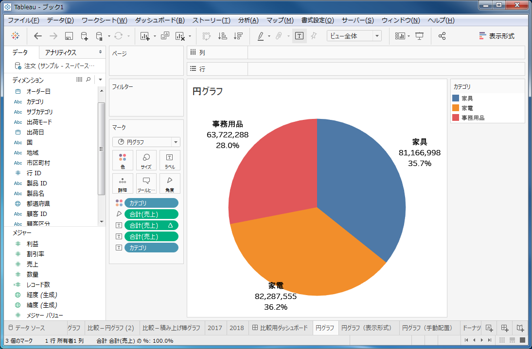 Tableauで円グラフを作成する