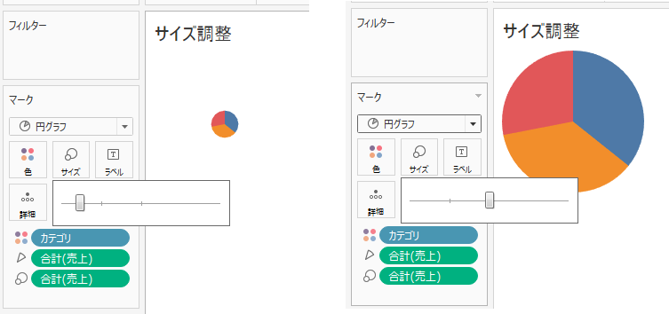 Tableau円グラフ　大きくも小さくもなります