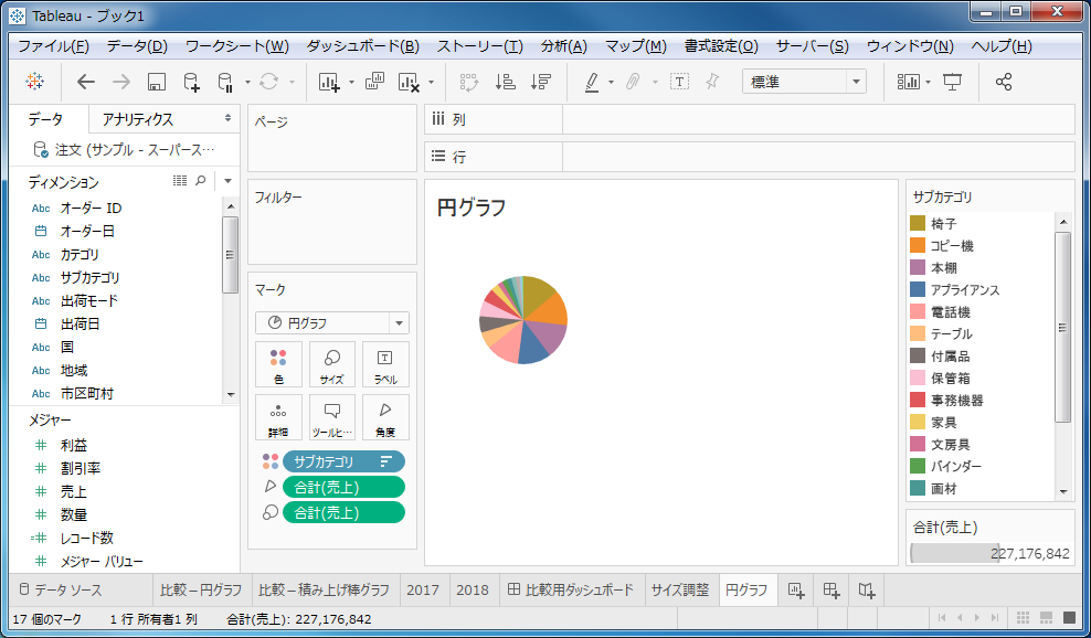 Tableauの円グラフ小さい